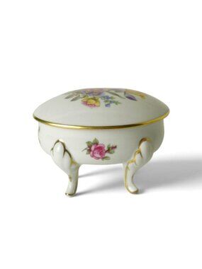 Vintage Graf Von Henneberg Porcelain Footed Trinket Box Floral Germany Gold
